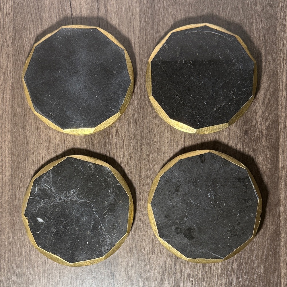 🚨 Black and Gold Stone Coasters Set
